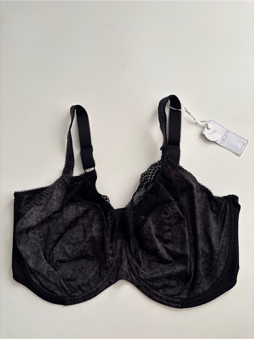 Elomi Bra Nwt Black Lace Plunge EL4490 Underwire No Padding US 36K